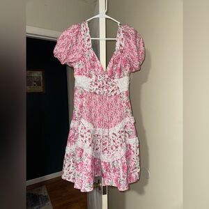 Pink Floral Mini Dress with Puff Sleeves